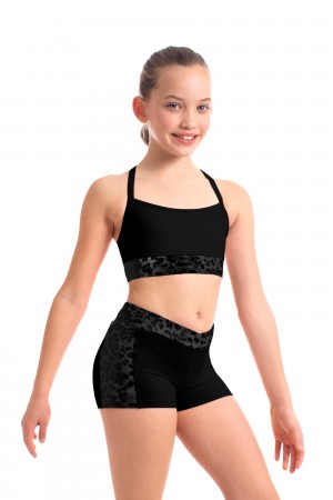 Bloch Abiana Animal Printed Mesh Racer Back Crop Kids' Tops Black | LILSX26896