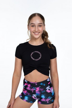 Bloch Flo Active Mock Tie Crop Tee Kids' Tops Black | DILVO68660