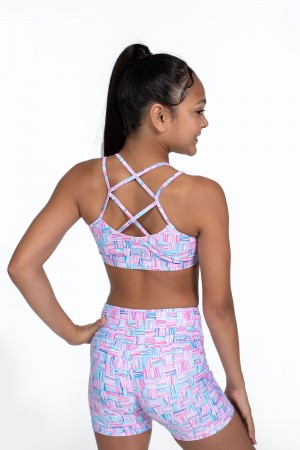 Bloch Flo Active Remi Criss Cross Back Bra Kids' Tops Geo Cubes | DILKV71518