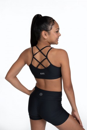 Bloch Flo Active Remi Criss Cross Back Bra Kids' Tops Black | ILNZX59563