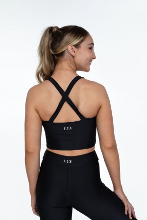 Bloch Flo Active Shelby Seamed Cross Back Kids' Tops Black | YILVQ99025