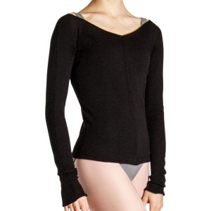 Bloch Kara Long Sleeve V Women's Tops Black | LILSX31672