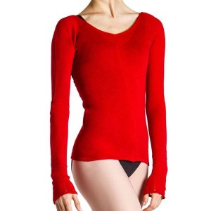 Bloch Kara Long Sleeve V Women's Tops Red | UILND91436