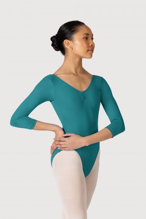 Bloch Microlux™ Nona Gathered Front & Back Sleeve Women's Leotards Teal | ILXMI86461