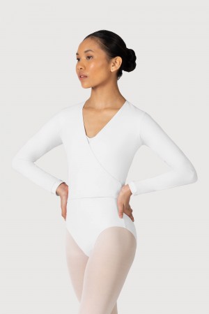 Bloch Overture Crossover Long Sleeve Wrap Women's Tops White | ILXBR57070