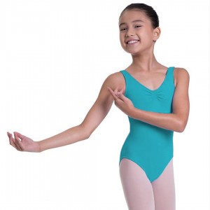 Bloch Overture Odetta Sleeveless Pleat Kids' Leotards Teal | ILXBR39329