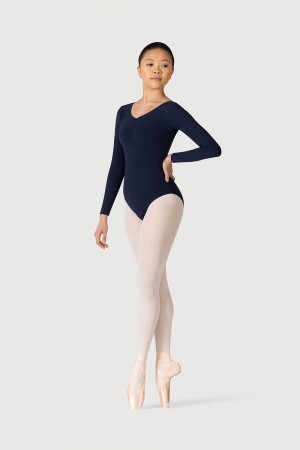 Bloch Parla Gathered Long Sleeve Women's Leotards Navy | TILPQ84678