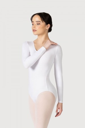 Bloch Parla Gathered Long Sleeve Women's Leotards White | YILVQ69346