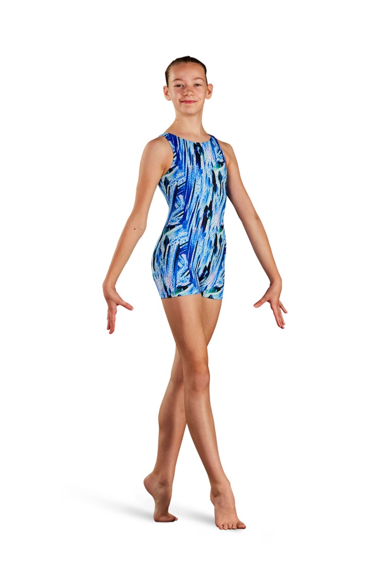 Bloch Electric Blues Printed Kids' Unitards Electric Blues | FILHY18308