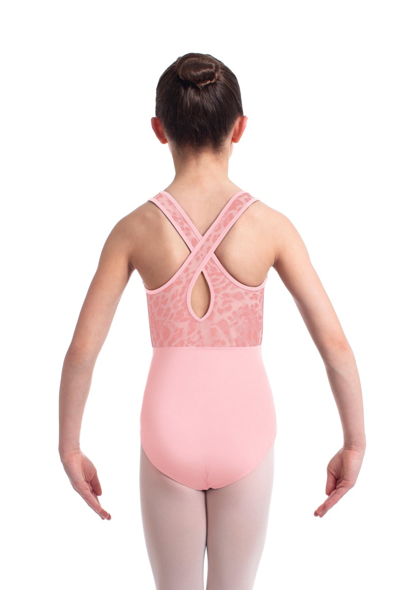 Bloch Elina Animal Printed Mesh Cross Back Kids' Leotards Candy Pink | ILIIZ55638