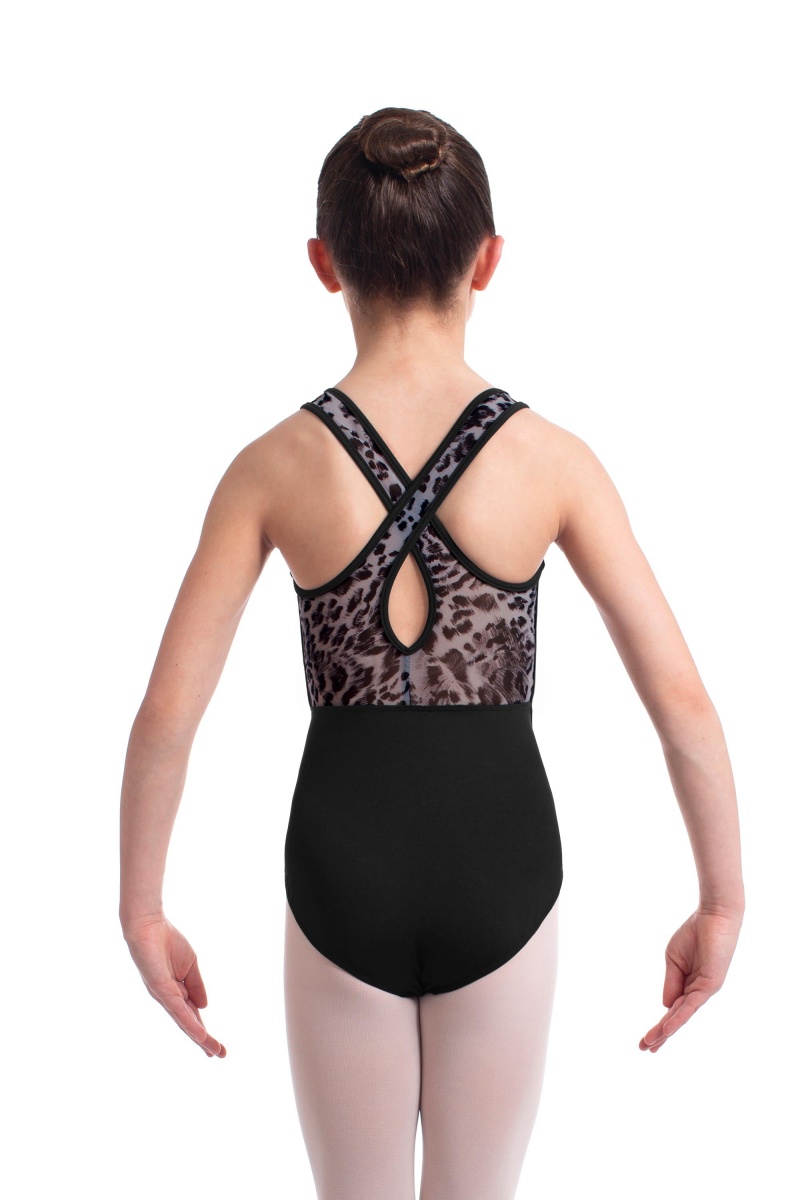 Bloch Elina Animal Printed Mesh Cross Back Kids' Leotards Black | ILCVG10279