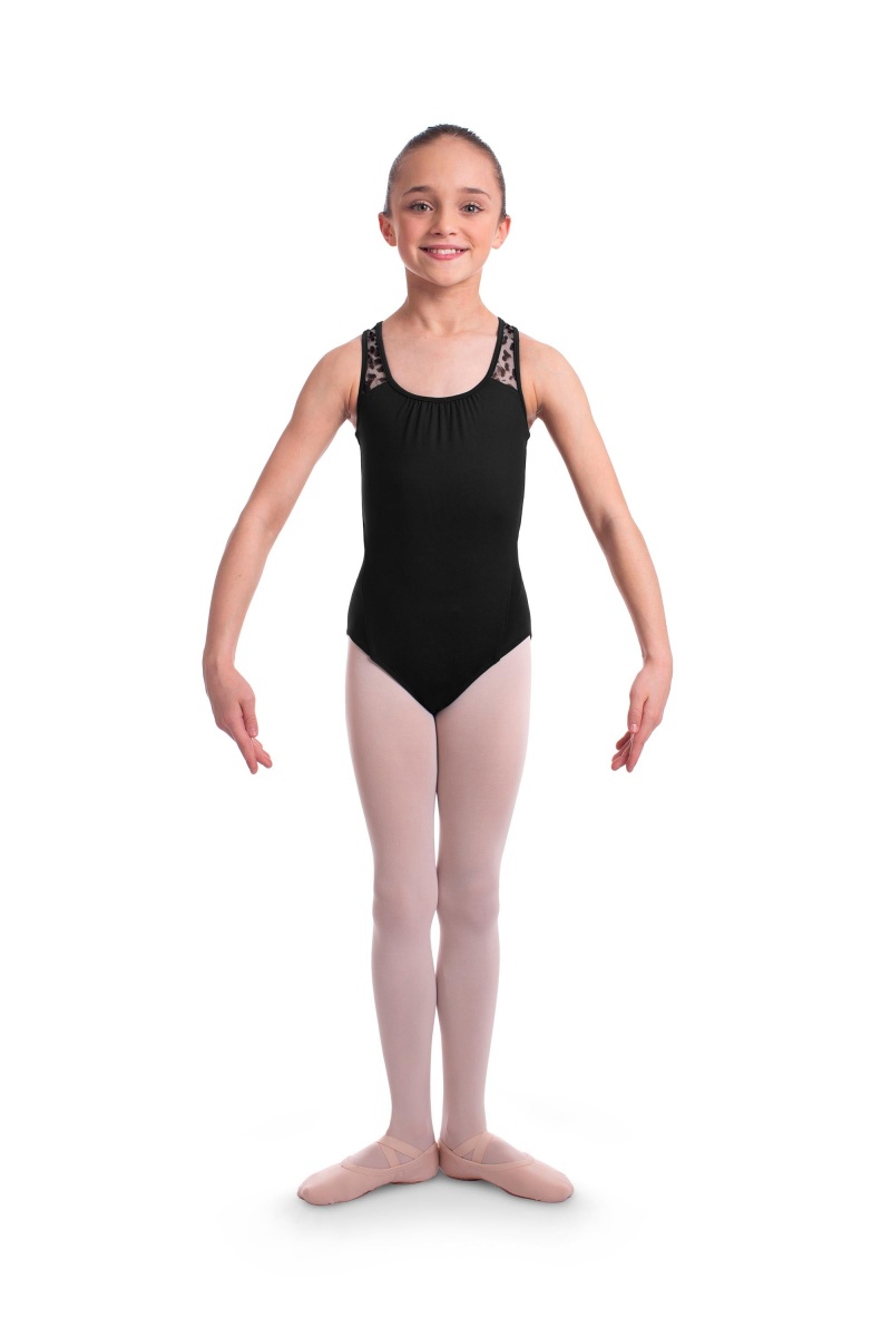 Bloch Elina Animal Printed Mesh Cross Back Kids' Leotards Black | ILCVG10279