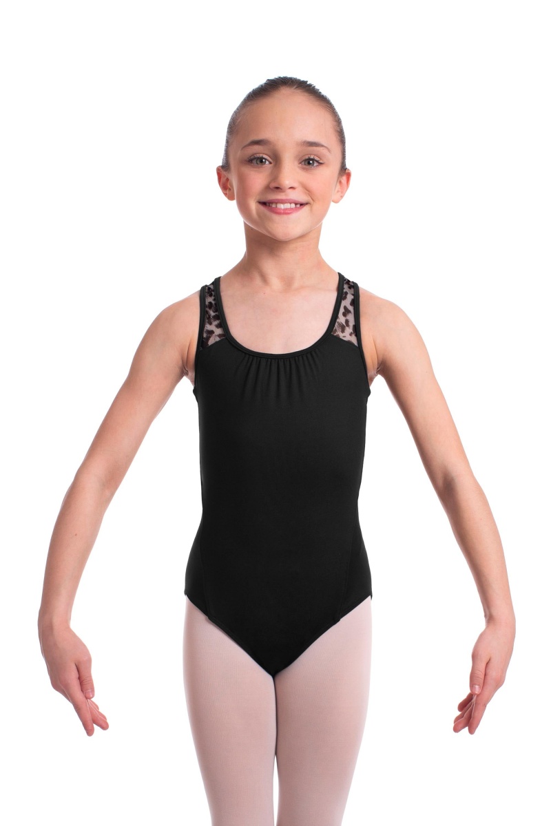 Bloch Elina Animal Printed Mesh Cross Back Kids\' Leotards Black | ILCVG10279