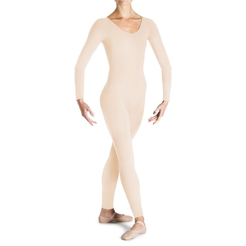 Bloch Eugene Long Sleeve Scoop Women\'s Unitards Wheat | XILBH47370