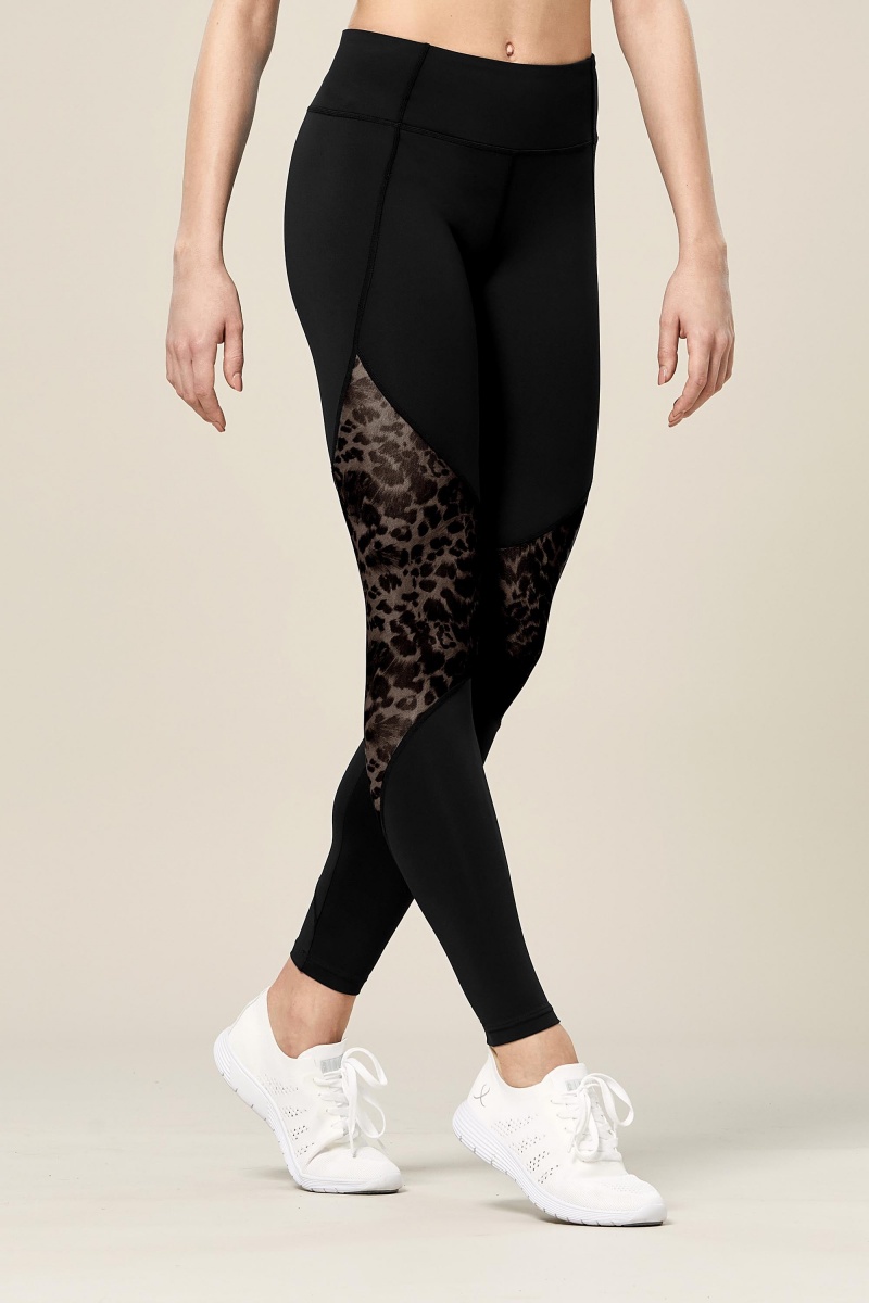 Bloch Ezra Animal Printed Mesh Panelled Full Length Tight Women's Bottoms Black | XILGW98973