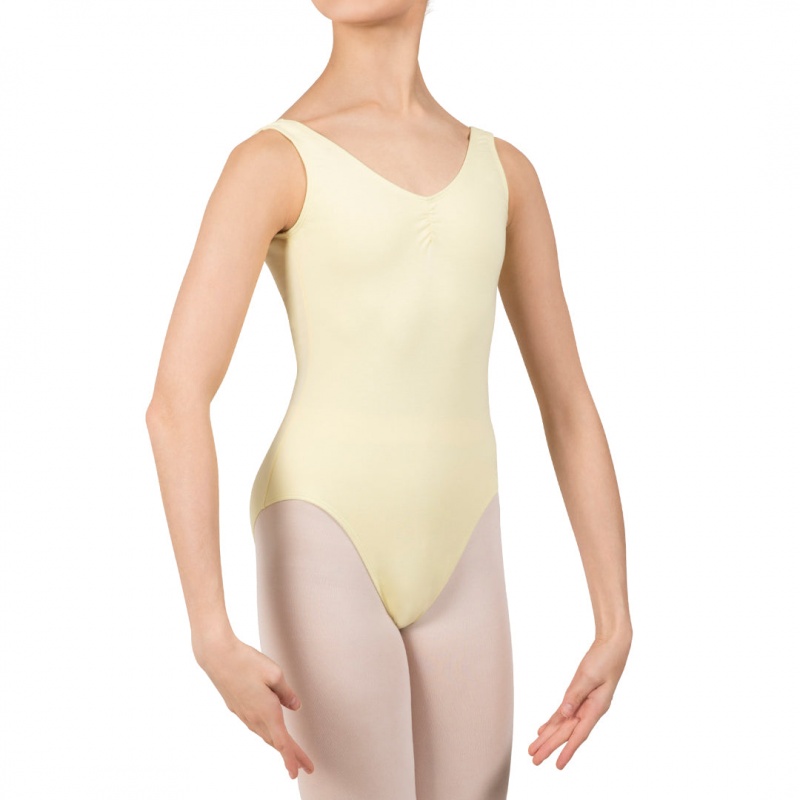 Bloch Gathered Front With Low Back Kids' Leotards Lemon | ILNZX25613