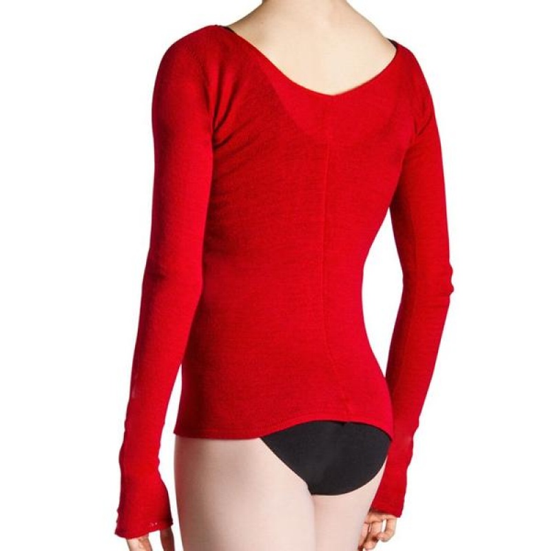 Bloch Kara Long Sleeve V Women's Tops Red | UILND91436