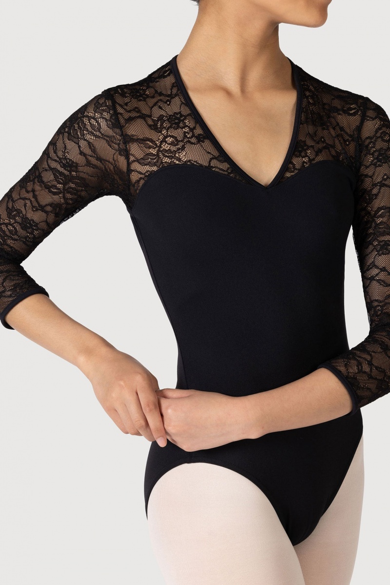 Bloch Kate 3/4 Sleeve Lace Women's Leotards Black | GILUC23918