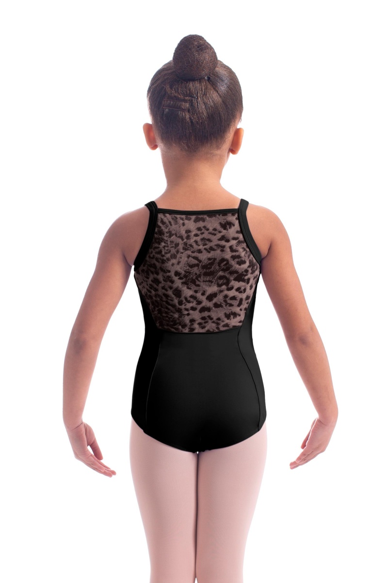 Bloch Kathrin Animal Printed Mesh Camisole Kids\' Leotards Black | ILIIZ37444