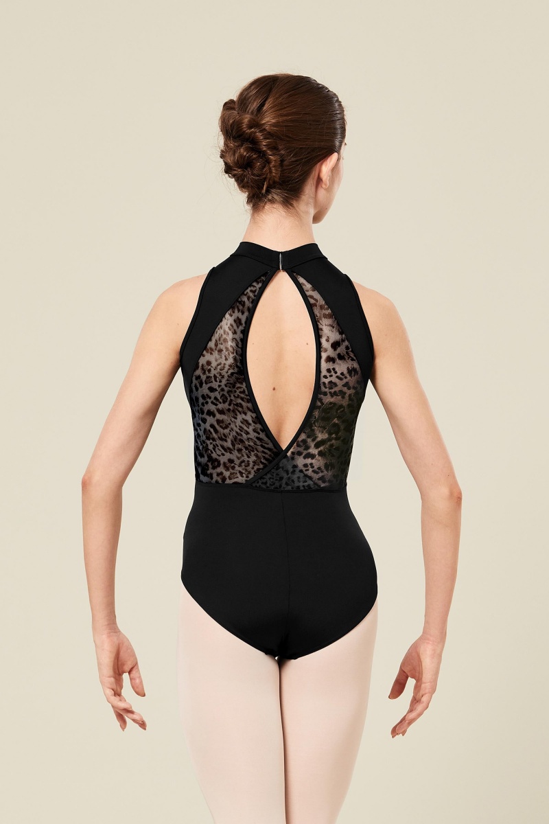 Bloch Latrishia Animal Printed Mesh Halter Neck Women's Leotards Black | TILWZ66105