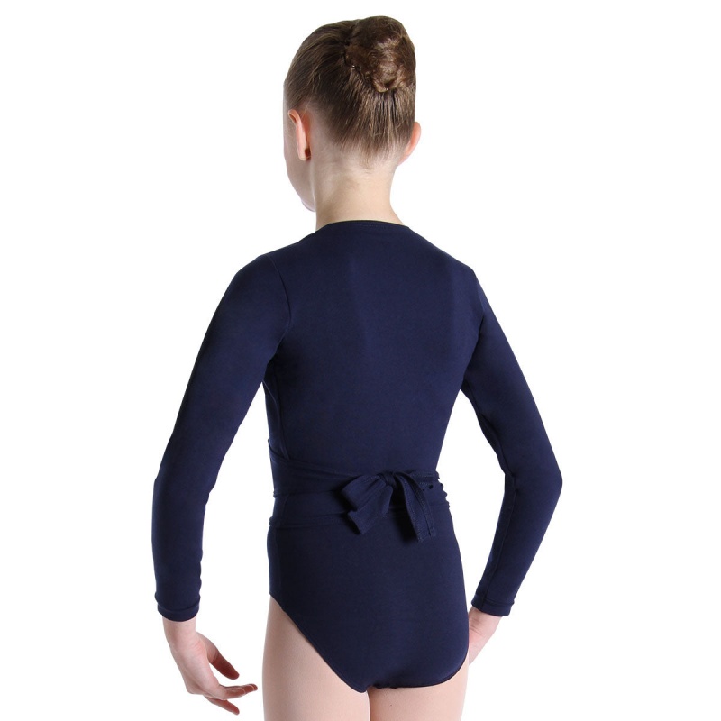 Bloch Overture Crossover Long Sleeve Wrap Kids' Tops Navy | MILFT97366