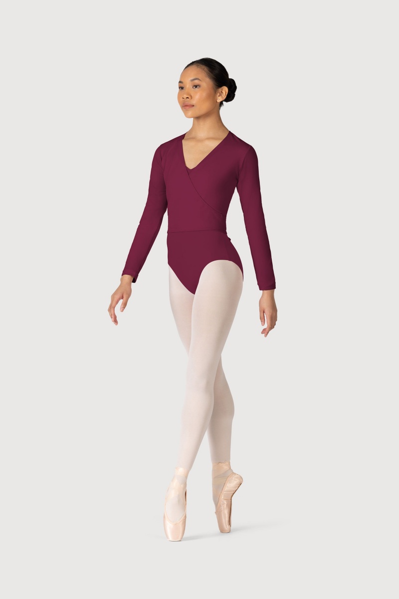 Bloch Overture Crossover Long Sleeve Wrap Women's Tops Burgundy | FILHY56129