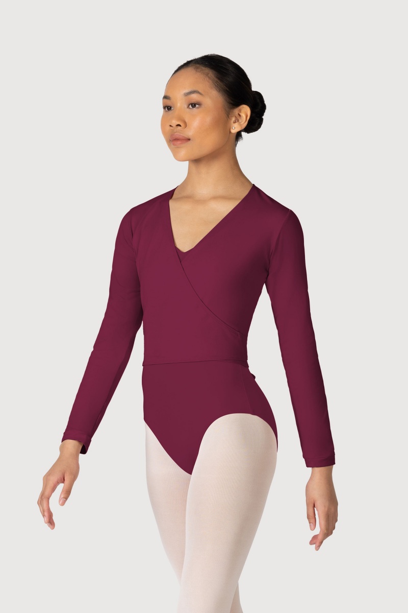 Bloch Overture Crossover Long Sleeve Wrap Women\'s Tops Burgundy | FILHY56129