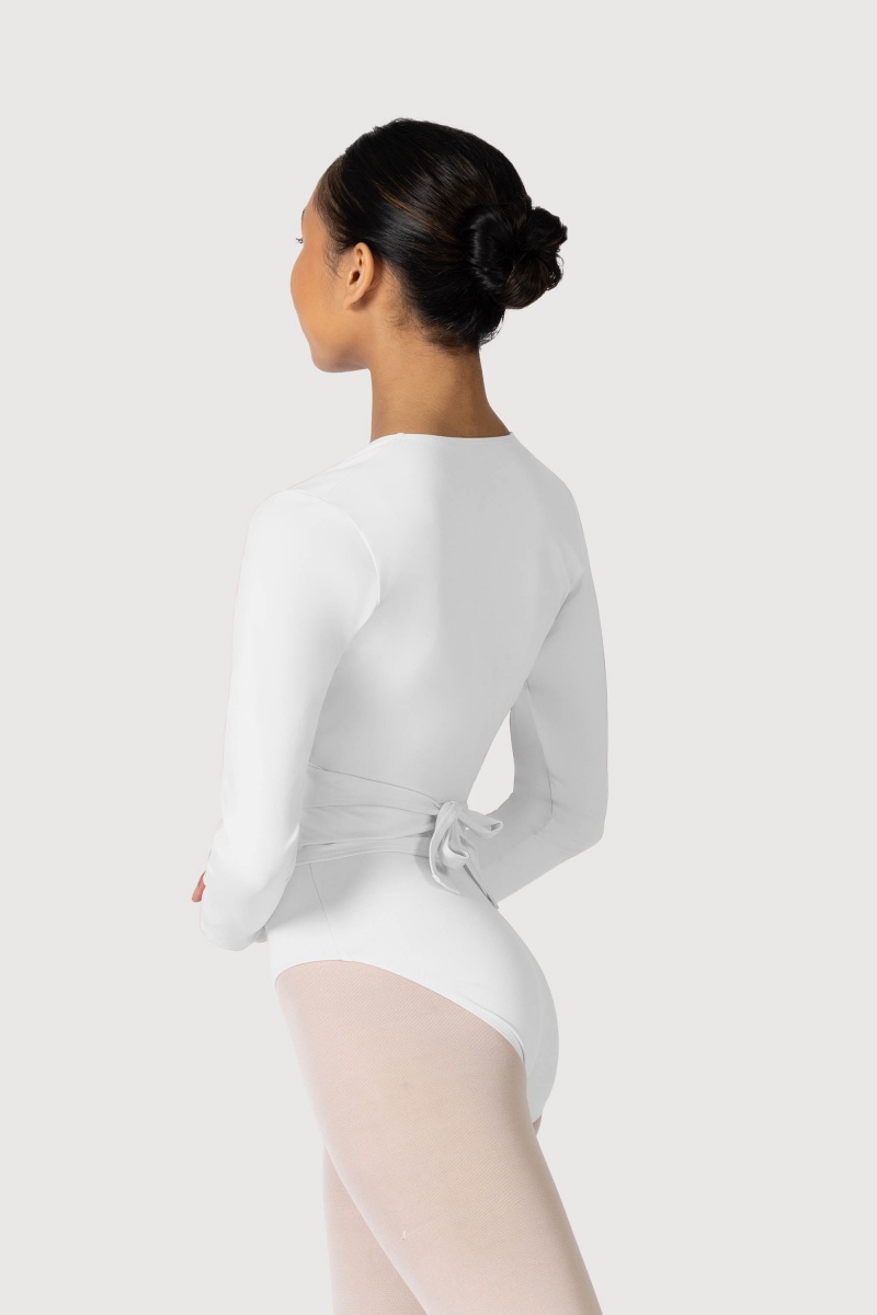 Bloch Overture Crossover Long Sleeve Wrap Women's Tops White | ILXBR57070