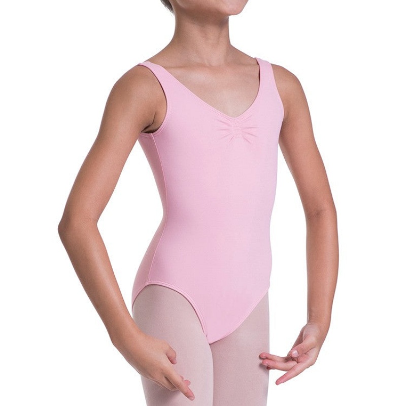 Bloch Overture Odetta Sleeveless Pleat Kids' Leotards French Rose | XILBH92523