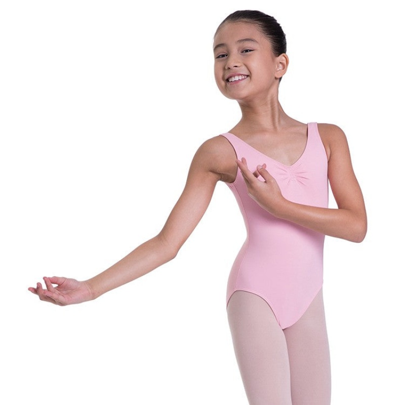 Bloch Overture Odetta Sleeveless Pleat Kids\' Leotards French Rose | XILBH92523