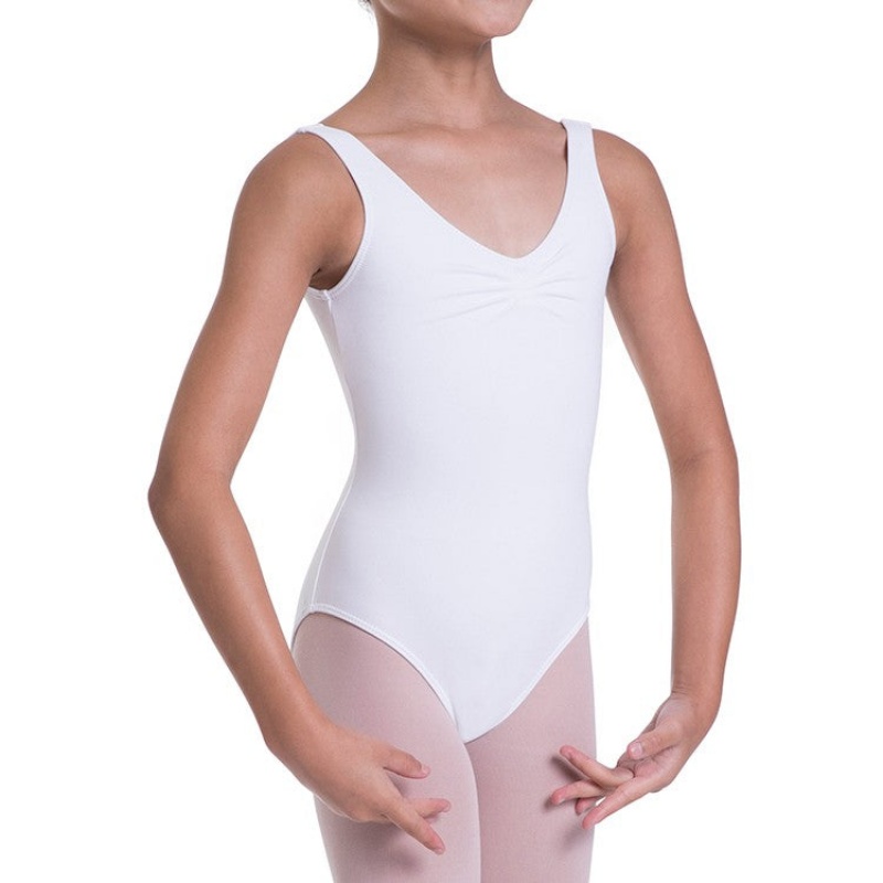 Bloch Overture Odetta Sleeveless Pleat Kids' Leotards White | BILSD69318