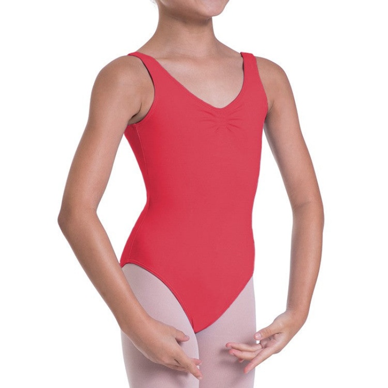 Bloch Overture Odetta Sleeveless Pleat Kids' Leotards Red | FILUI18131