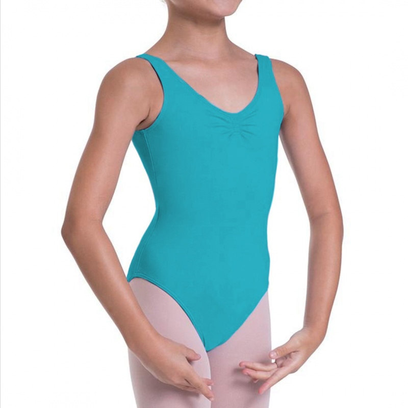 Bloch Overture Odetta Sleeveless Pleat Kids' Leotards Teal | ILXBR39329