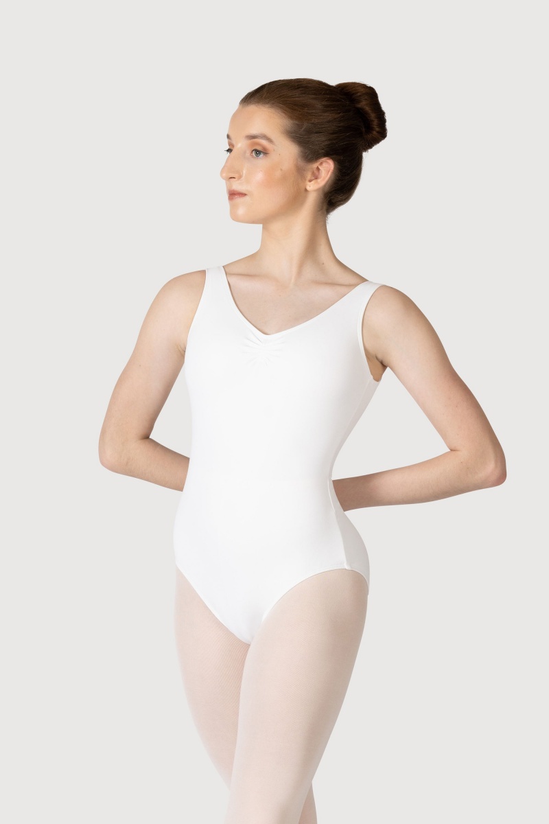 Bloch Overture Odetta Sleeveless Pleat Women\'s Leotards White | MILFT81925