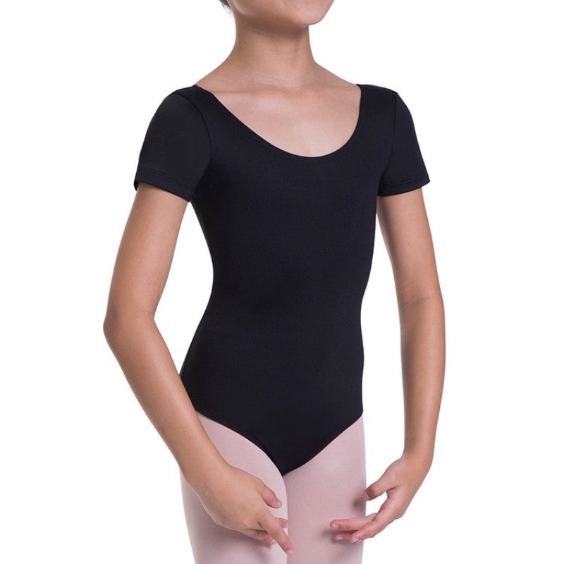 Bloch Overture Olisia Short Sleeve Kids' Leotards Black | AILDF55175