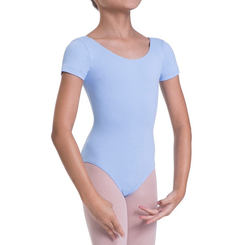 Bloch Overture Olisia Short Sleeve Kids' Leotards Bluebird | EILHC10699