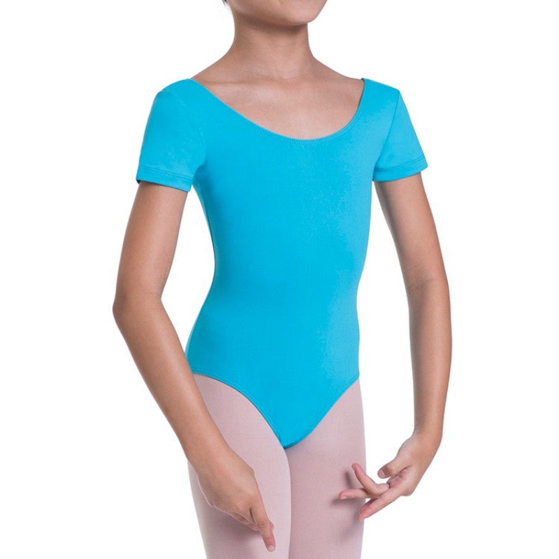 Bloch Overture Olisia Short Sleeve Kids' Leotards Capri Blue | UILTG85650