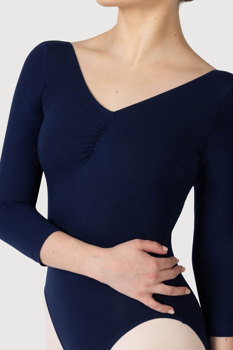 Bloch Page Gathered ¾ Sleeve Women's Leotards Navy | UILND96704