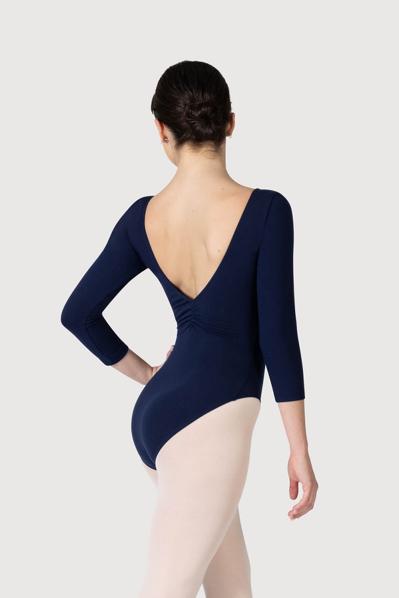 Bloch Page Gathered ¾ Sleeve Women\'s Leotards Navy | UILND96704