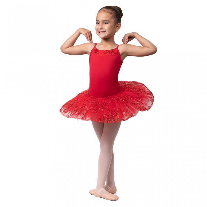 Bloch Perlaida' Sequin Overlay Tutu Kids' Leotards Red | PILQX87262