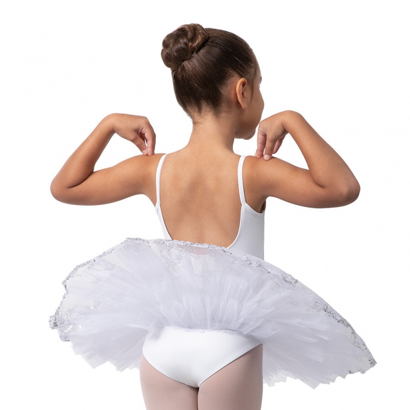 Bloch Perlaida' Sequin Overlay Tutu Kids' Leotards White | ILZPD80341