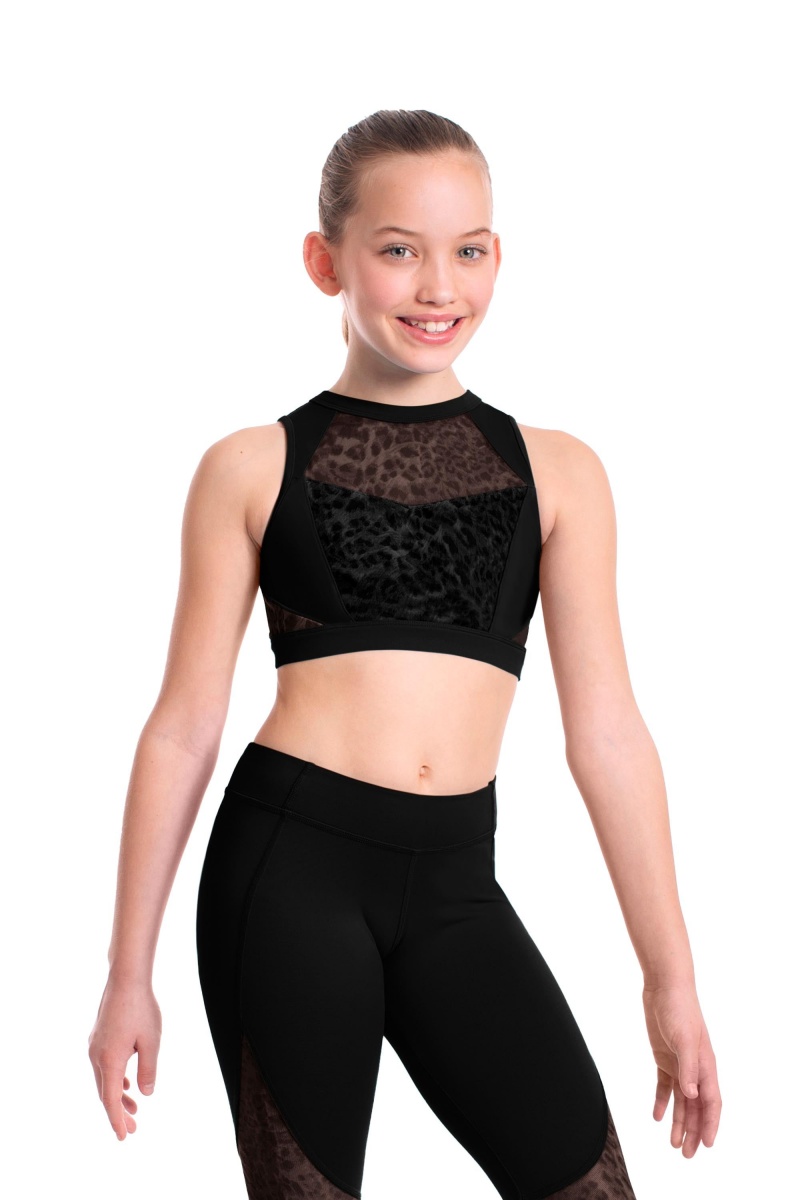 Bloch Sheenah Animal Printed Mesh Crop Kids' Tops Black | FILHY97482